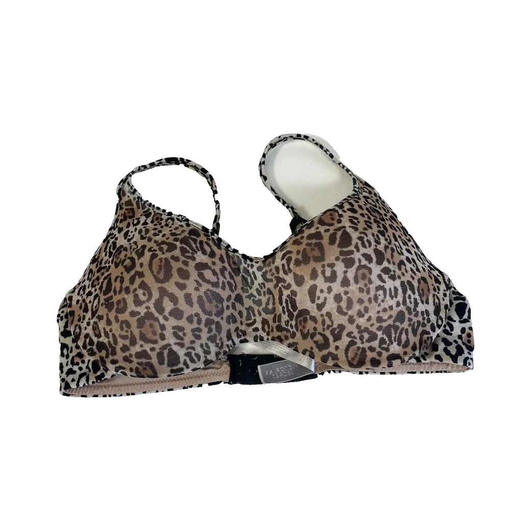 Victoria's Secret Plunge Push Up Bra 32C Brown Leopard Print Adjustable Straps